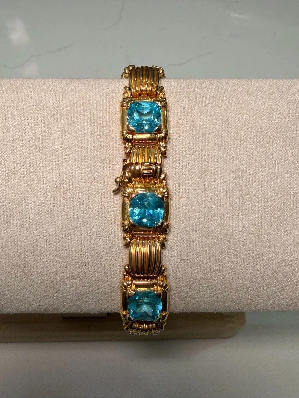 Vintage Gold Vermeil Sterling Silver Link Bracelet with Blue Topaz